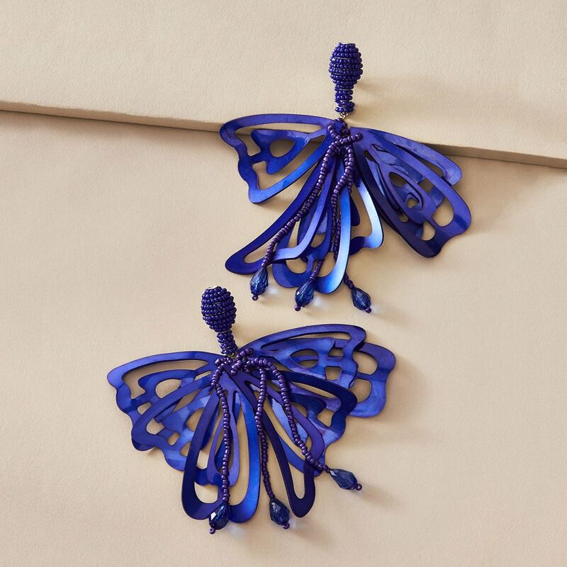 

1pair Beaded Tassel Drop Earrings, Blue