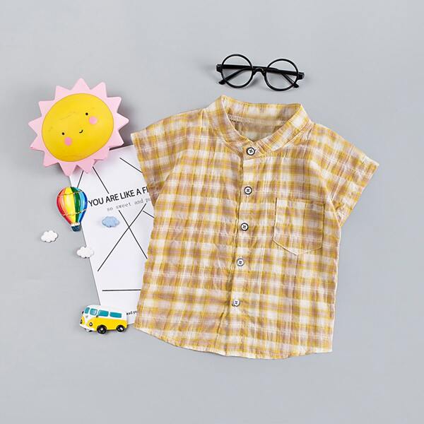 

Toddler Boys Plaid Print Button Through Shirt, Yellow