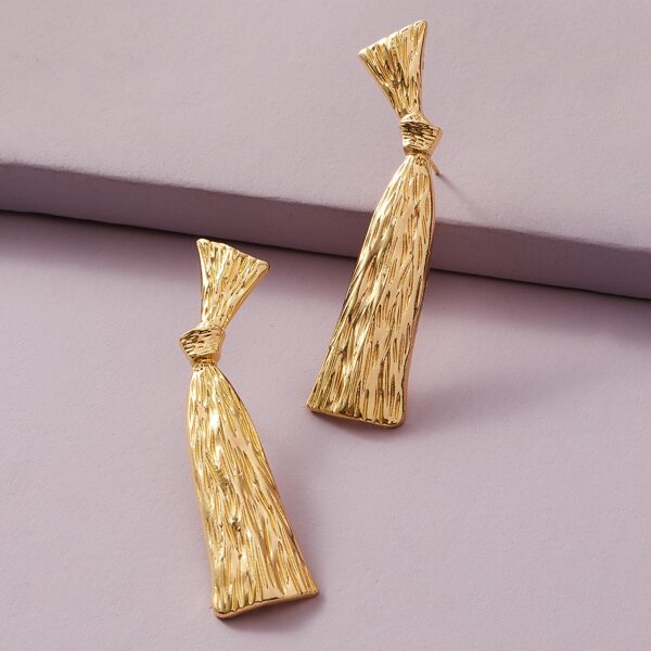 

1pair Textured Bow Decor Stud Earrings, Gold