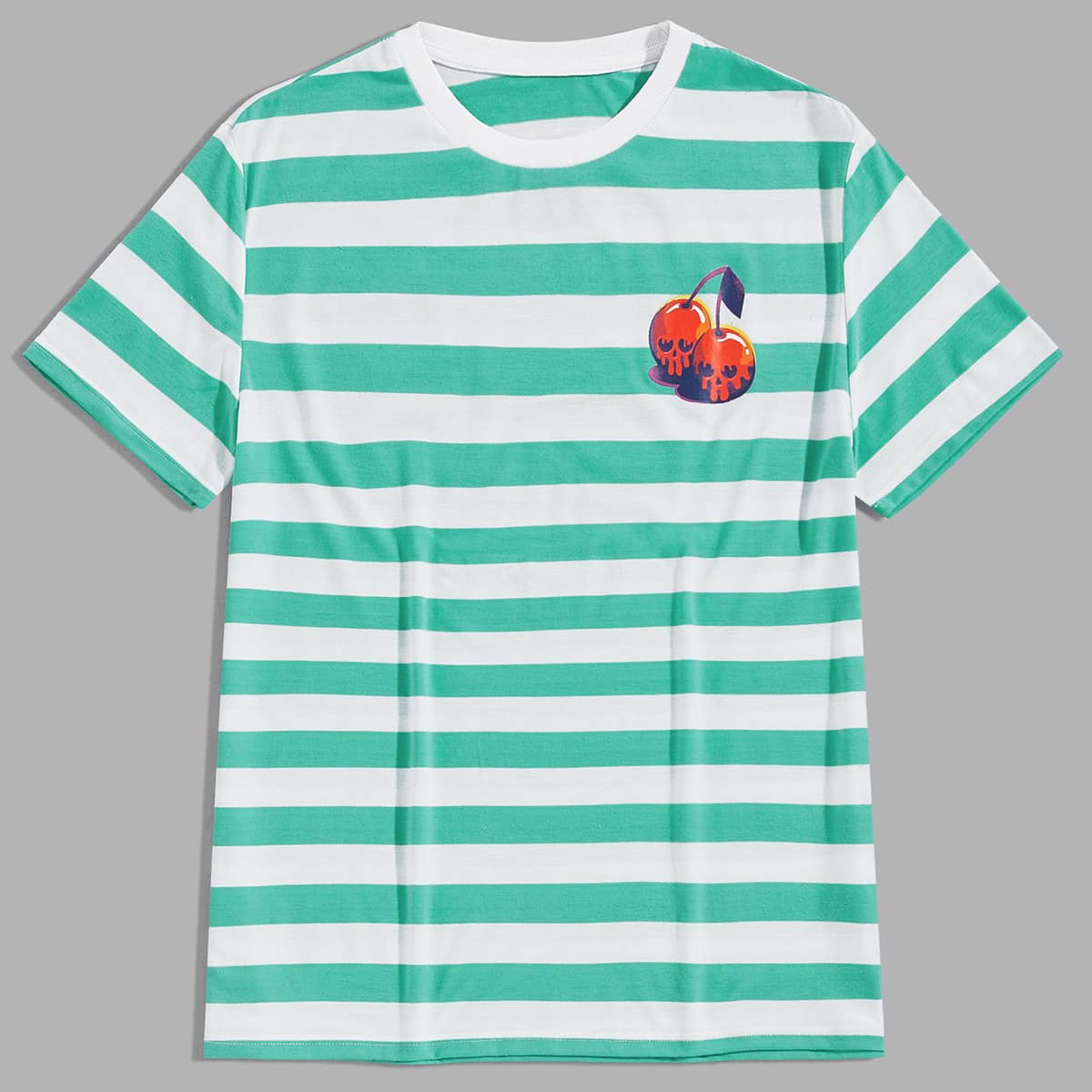 

Guys Cherry Print Striped Tee, Green