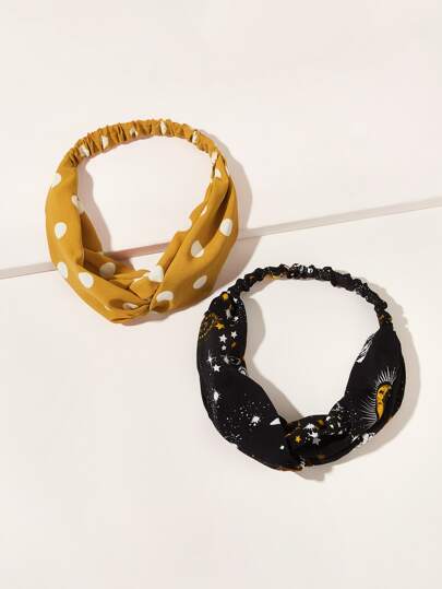 2pcs Polka Dot & Planet Pattern Headband