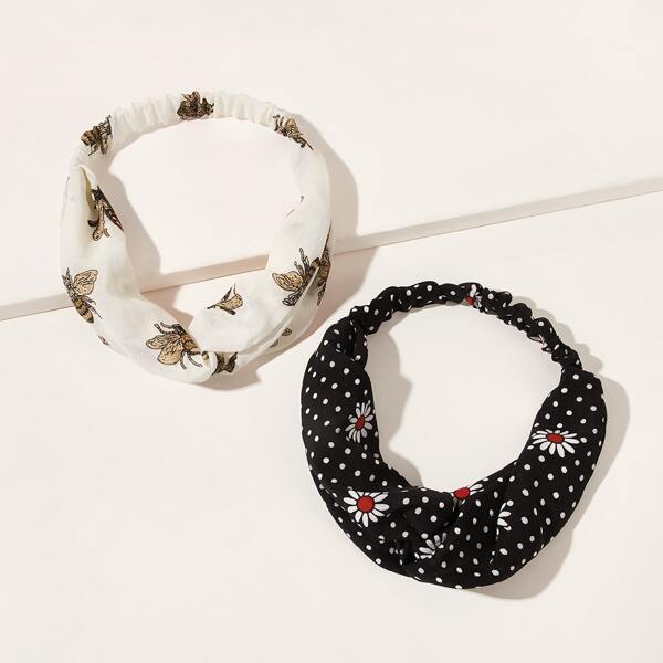 

2pcs Daisy & Bee Pattern Headband, Multicolor