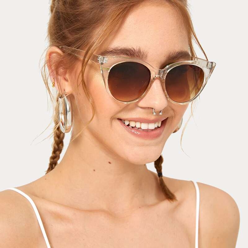 

Clear Cat Eye Sunglasses, Brown