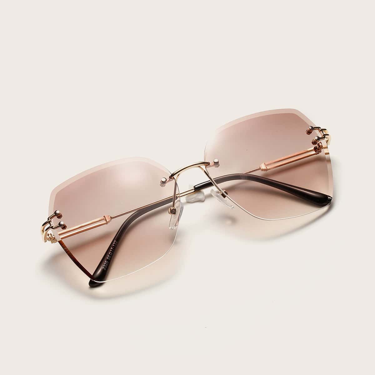 

Rimless Polygon Frame Sunglasses, Brown