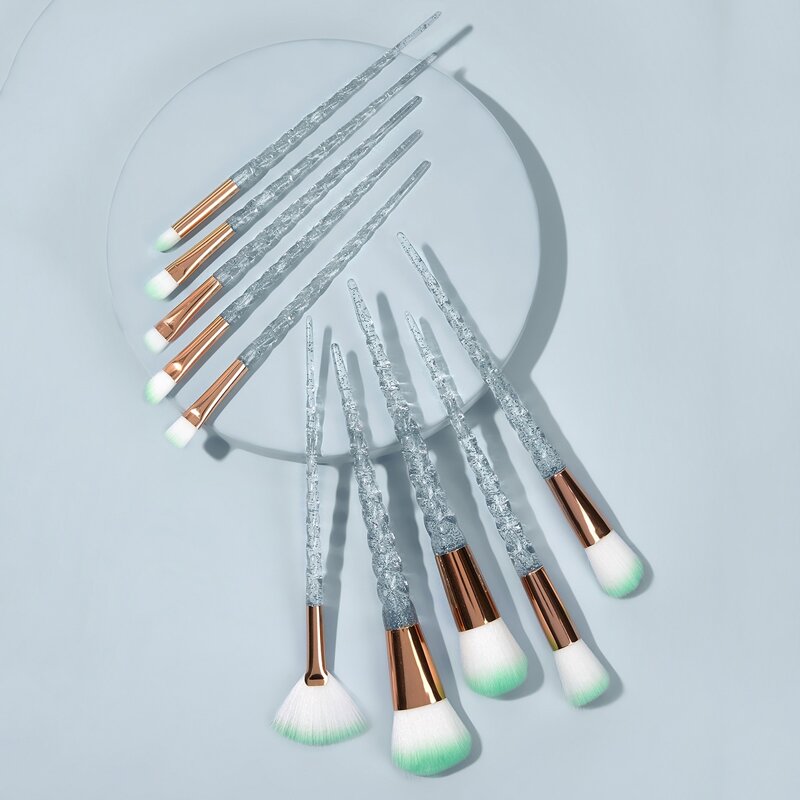

10pcs Spiral Handle Duo-fiber Makeup Brush Set, Blue