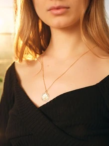 Collar con diseño grbado con rosa 1 pieza - Amarillo Oro - Ver 1