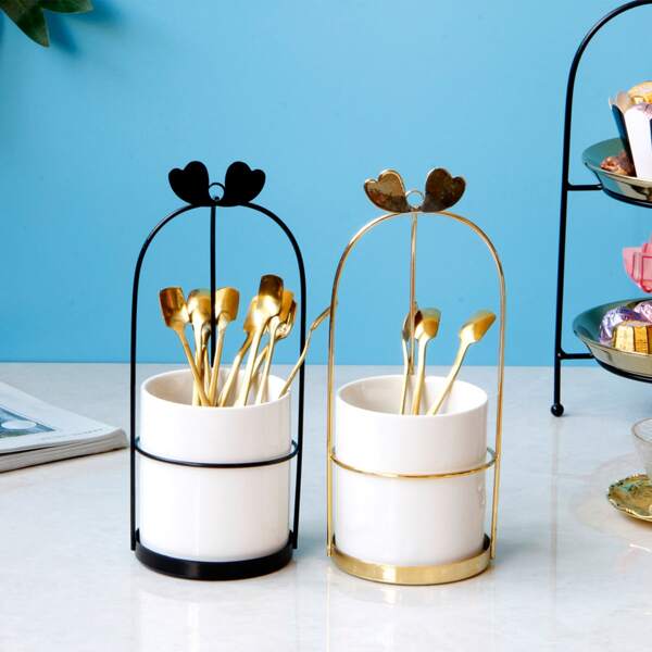 

1pc Metal Frame Ceramic Storage Holder, Multicolor