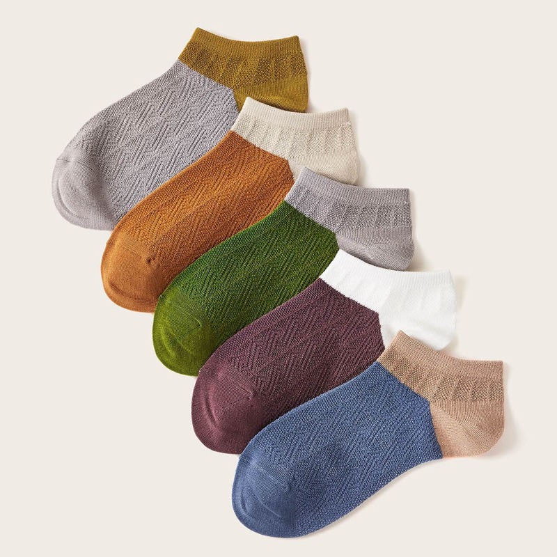

5pairs Color Block Ankle Socks, Multicolor