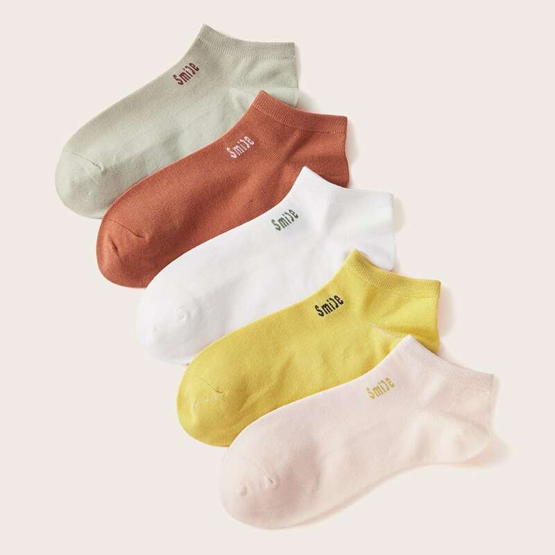 

5pairs Letter Graphic Ankle Socks, Multicolor