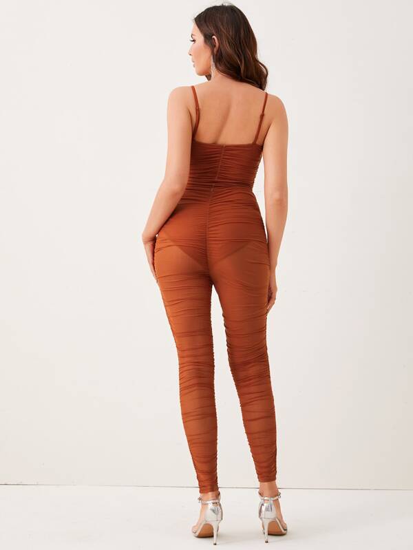 ruched mesh jumpsuit