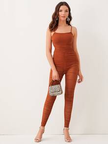 ruched mesh jumpsuit
