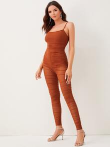ruched mesh jumpsuit