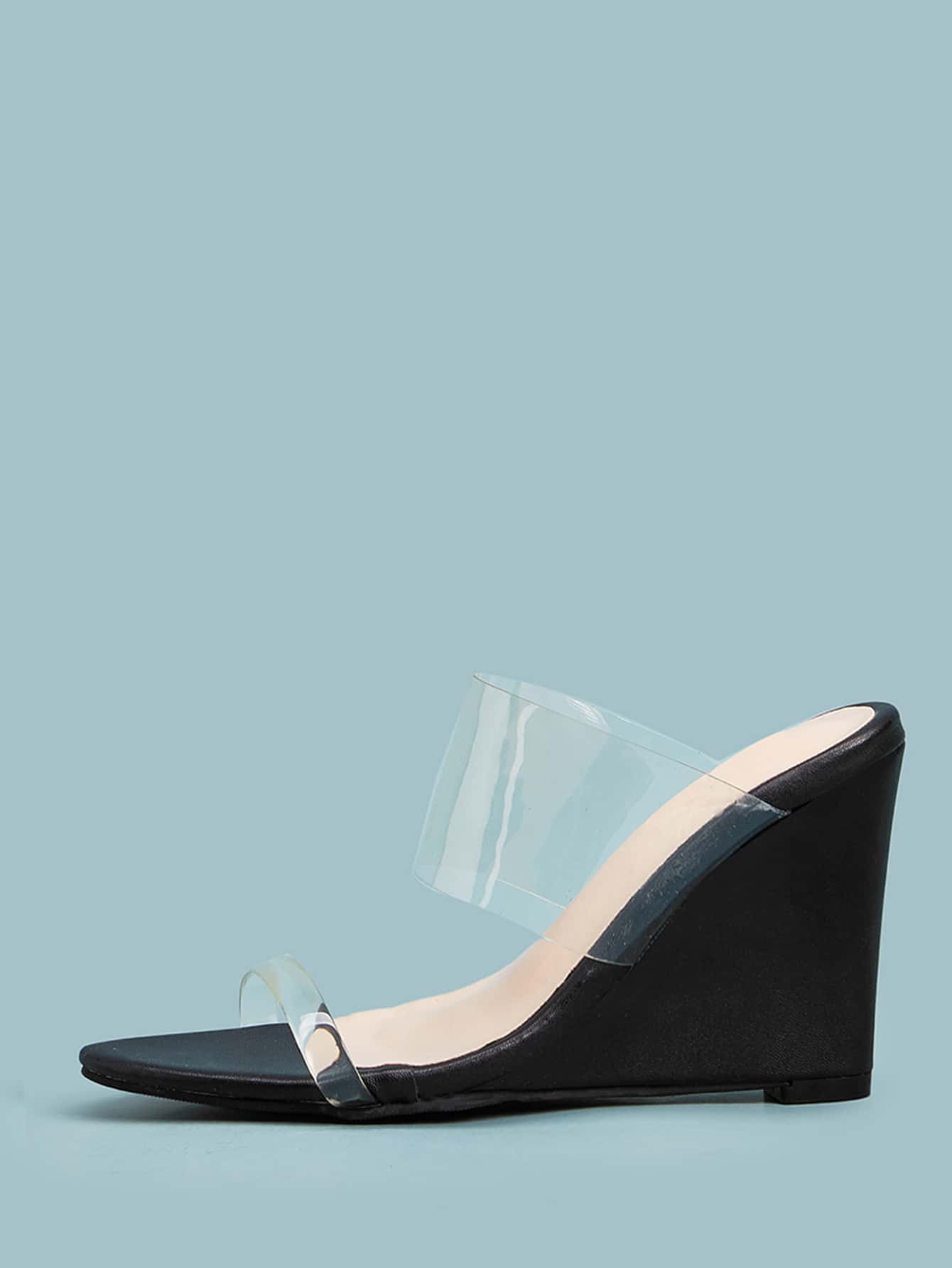 clear wedge mules