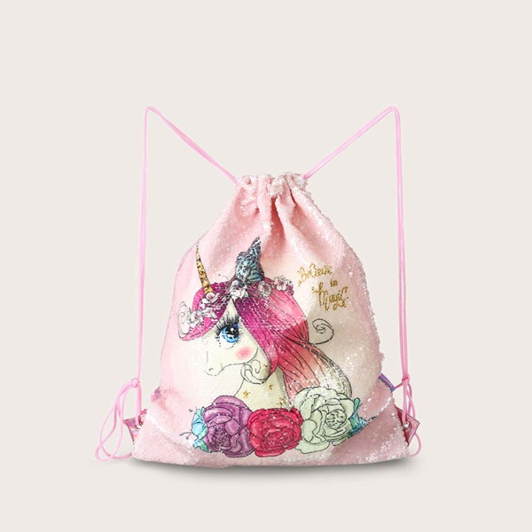 

Girls Sequin Unicorn Pattern Drawstring Backpack, Multicolor