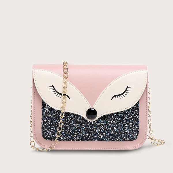 

Girls Fox Print Glitter Panel Crossbody Bag, Multicolor