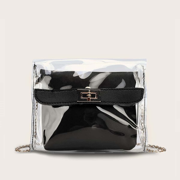 

Girls Clear PVC Crossbody Bag With Inner Clutch, Black