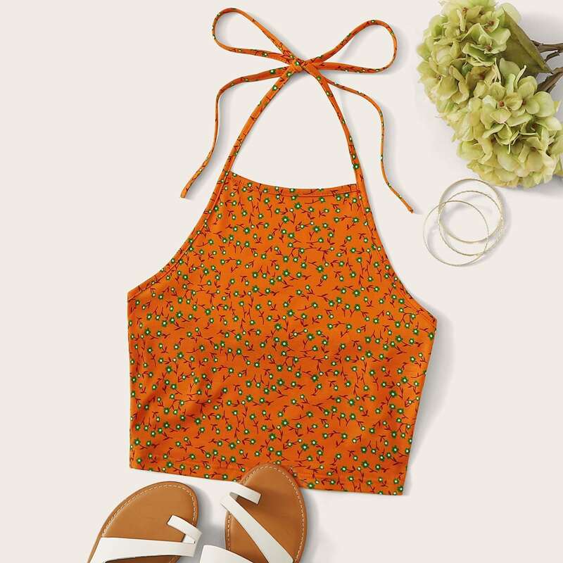 

Ditsy Floral Cropped Halter Top, Orange