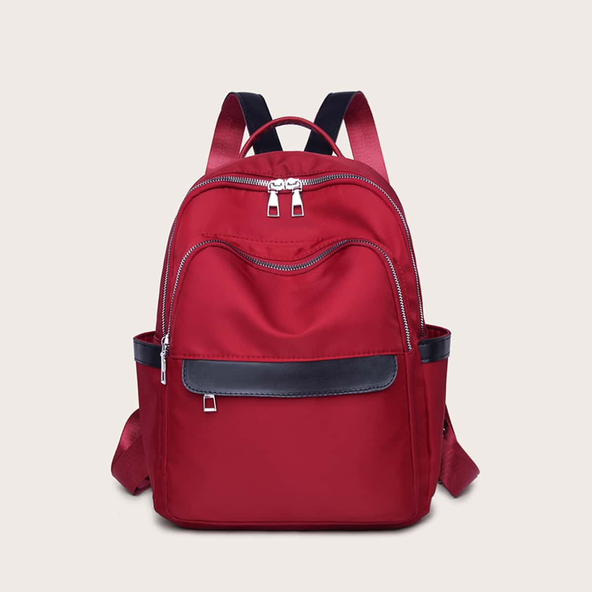 

Color Block Pocket Front Backpack, Red