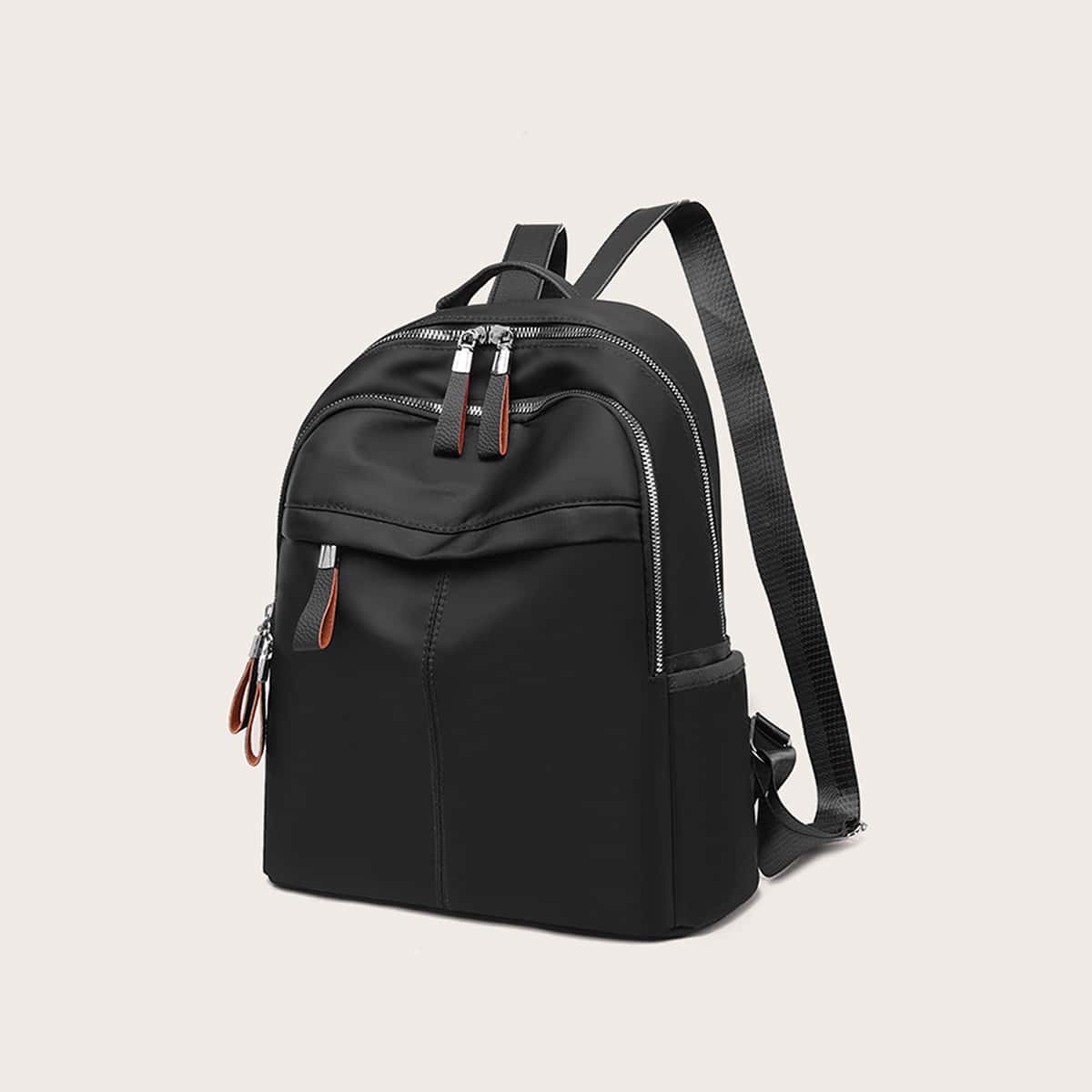 

Zip Front Minimalist Backpack, Black