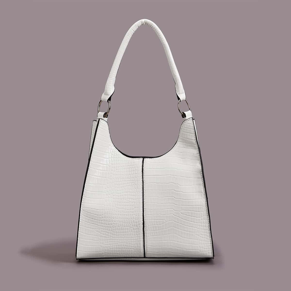

Croc Embossed Tote Bag, White