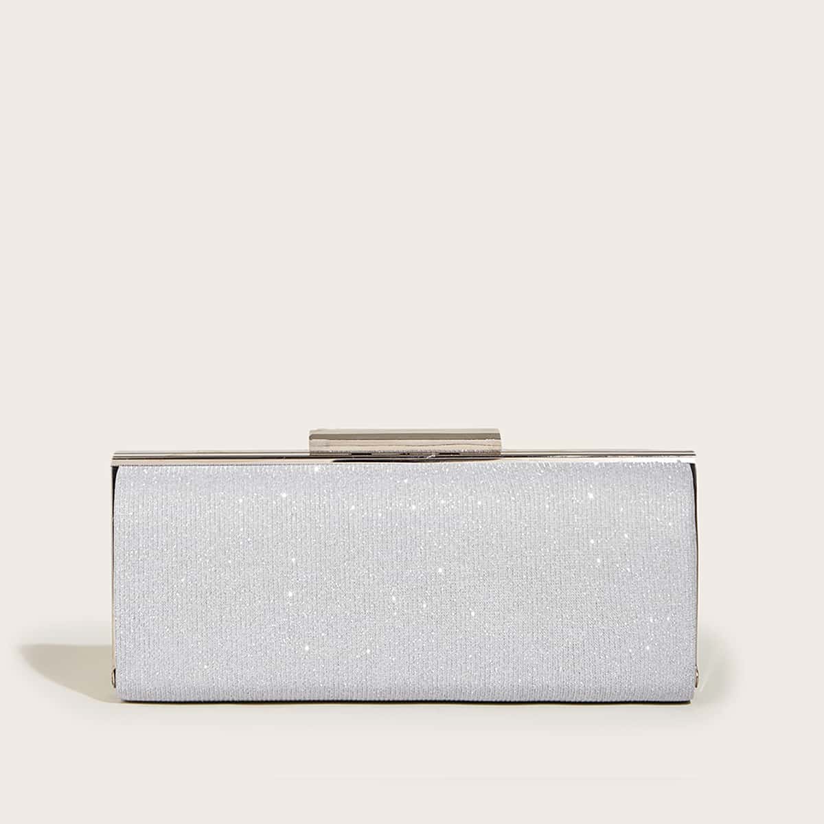 

Glitter Flap Clutch Bag, Silver