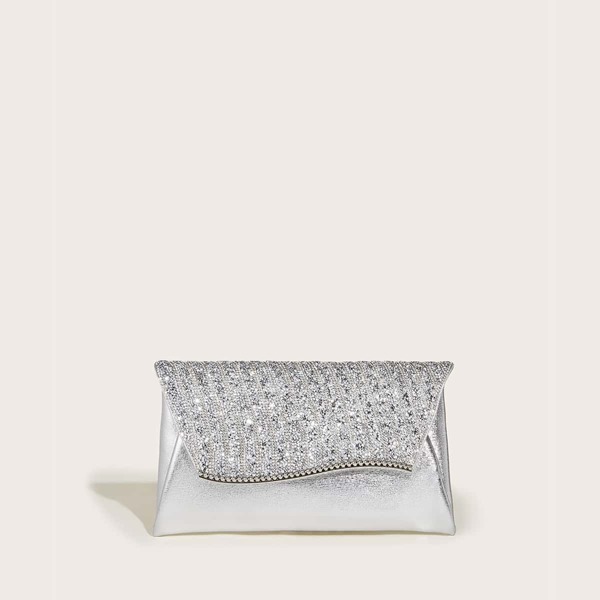 

Glitter Flap Clutch Bag, Silver