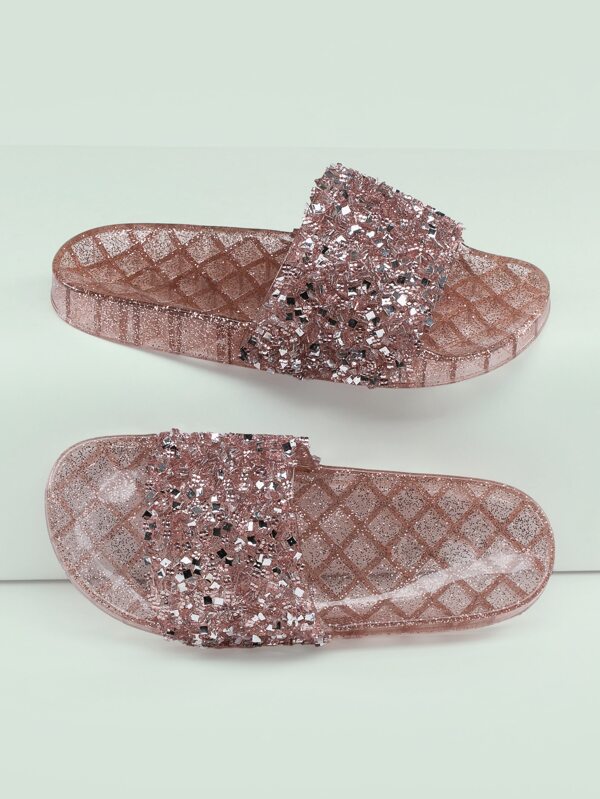 Beaded And Sequin Jelly Glitter Slide Sandals Shein Usa