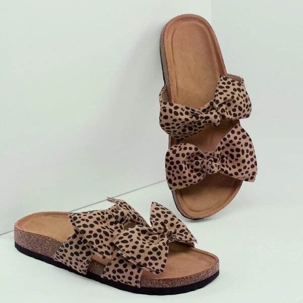 

Cheetah Print Two Knot Detail Slide Sandals, Multicolor