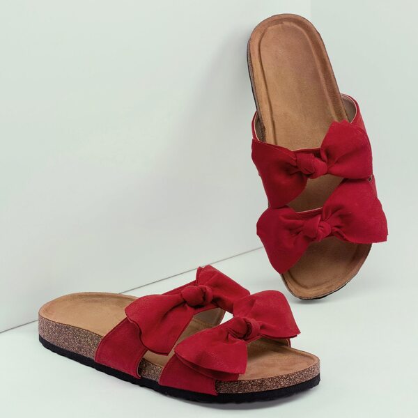 

Double Bow Band Footbed Slide Sandals, Red