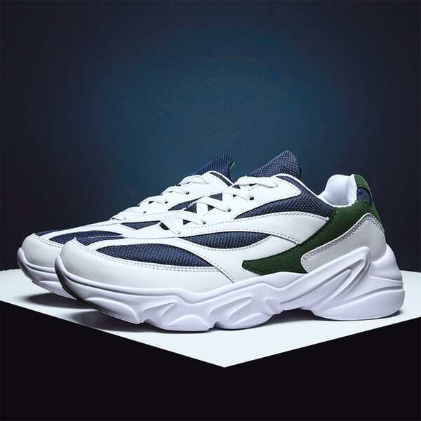 

Men Lace-up Front Colorblock Chunky Sneakers, White