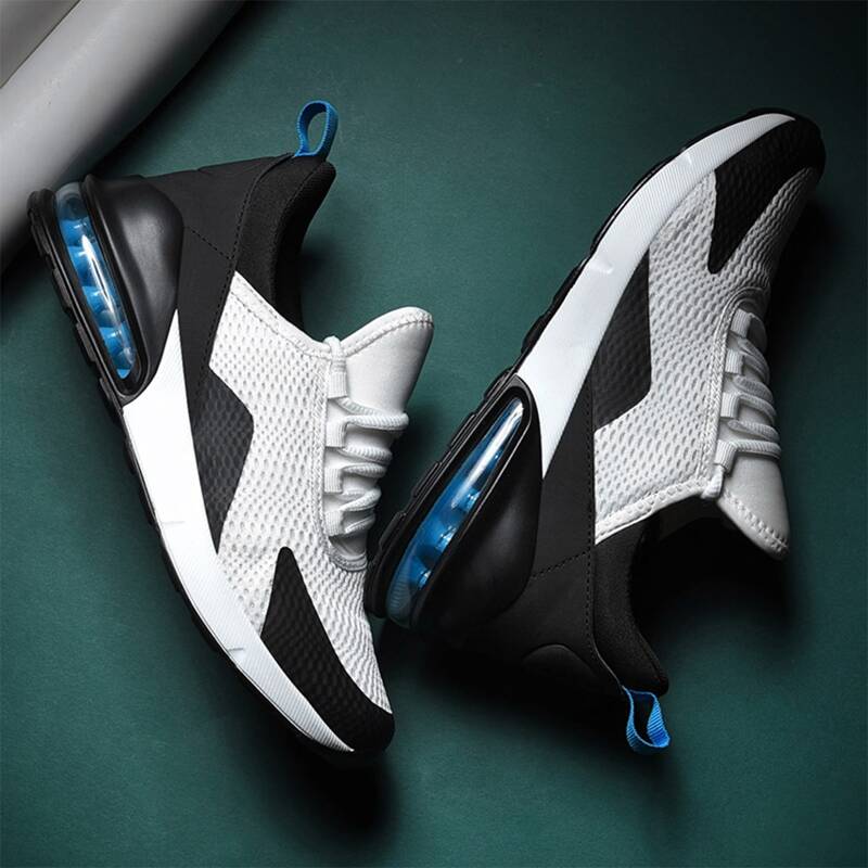 

Guys Lace-up Front Mesh Panel Sneakers, Black and white