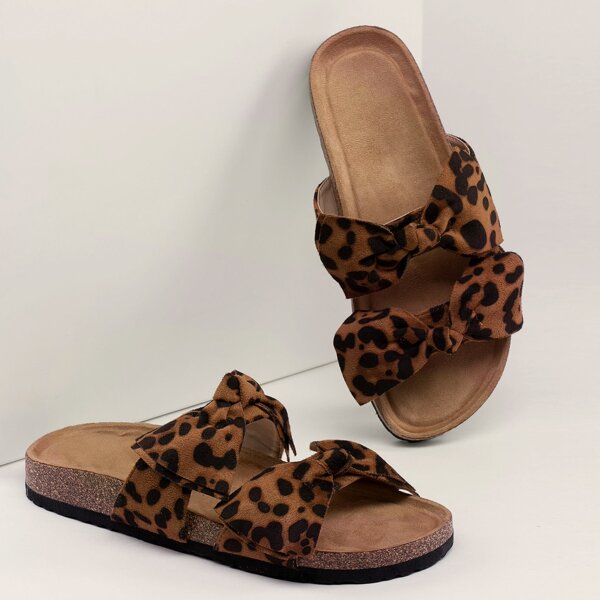 

Leopard Double Twist Detail Cork Slide Sandals, Multicolor