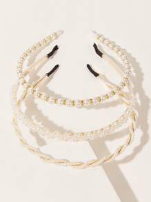 3pcs Faux Pearl Beaded Hair Hoop Elegant - White - View 1