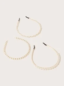 3pcs Faux Pearl Beaded Hair Hoop Elegant - White - View 2