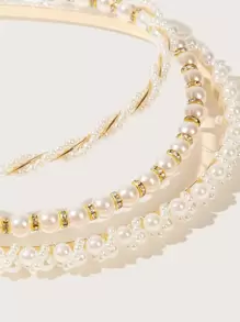 3pcs Faux Pearl Beaded Hair Hoop Elegant - White - View 3