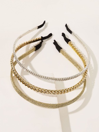 3 قطع من الأشرطة المعدنية المزينة بالراين الأنيقة لتزيين الشعر