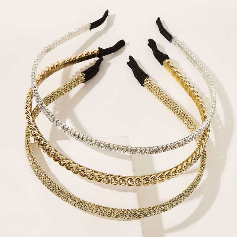

3pcs Metal Rhinestone Decor Hair Hoop, Multicolor