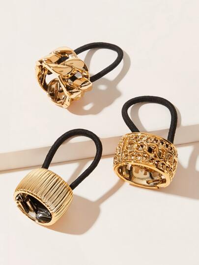 3 قطع خاتم ديكور ربطة شعر , فلز شكل دائري شعر مرون عصابة شعر ربطات الشعر تسريحة ذيل فرس مقبض حبل الشعر اكسسوارت للنساء