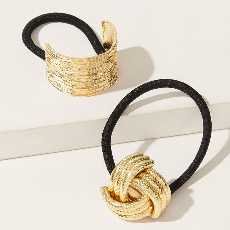 

2pcs Metal Decor Hair Tie, Multicolor