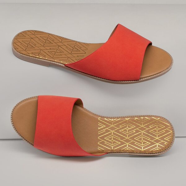 

Asymmetric Open Toe Band Flat Slide Sandals, Red