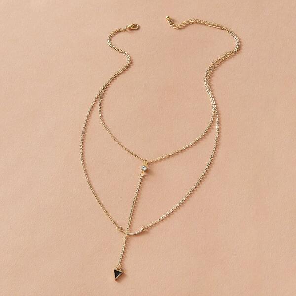 

1pc Triangle Charm Layered Y Lariat Necklace, Gold
