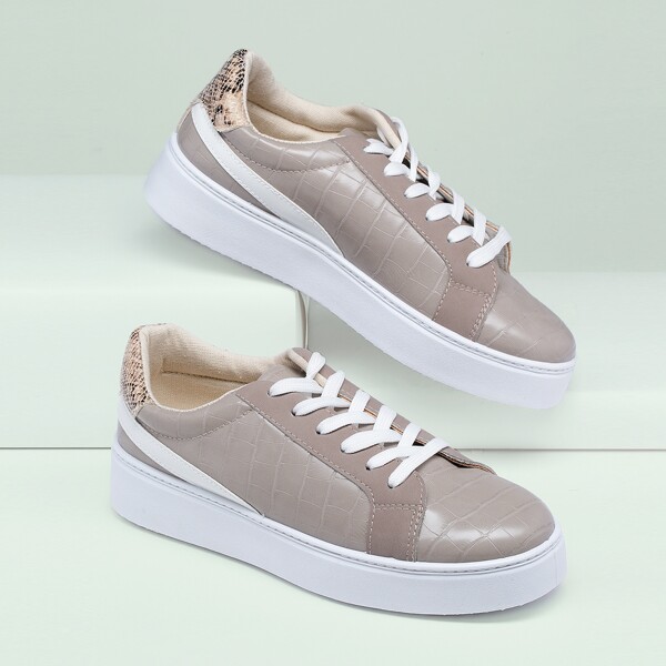 

Croc Embossed Lace Front Sneakers, Khaki