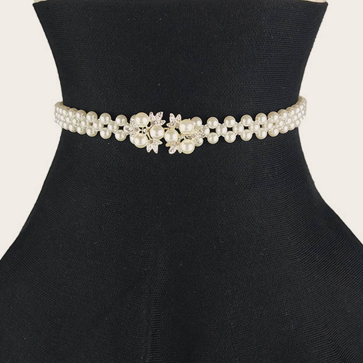 

Faux Pearl Beaded Belt, White
