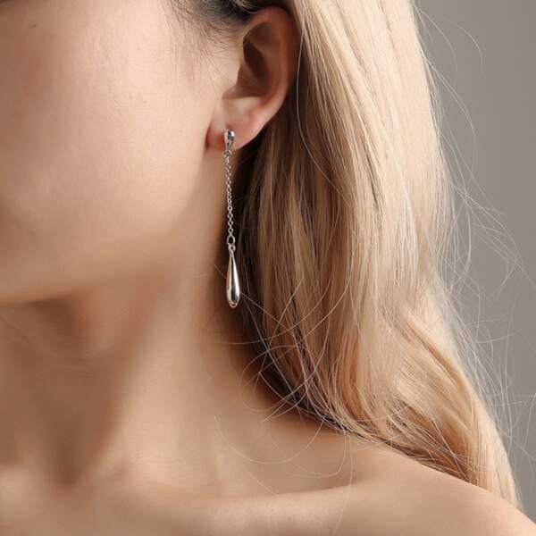 

1pair Chain Decor Drop Earrings, Silver