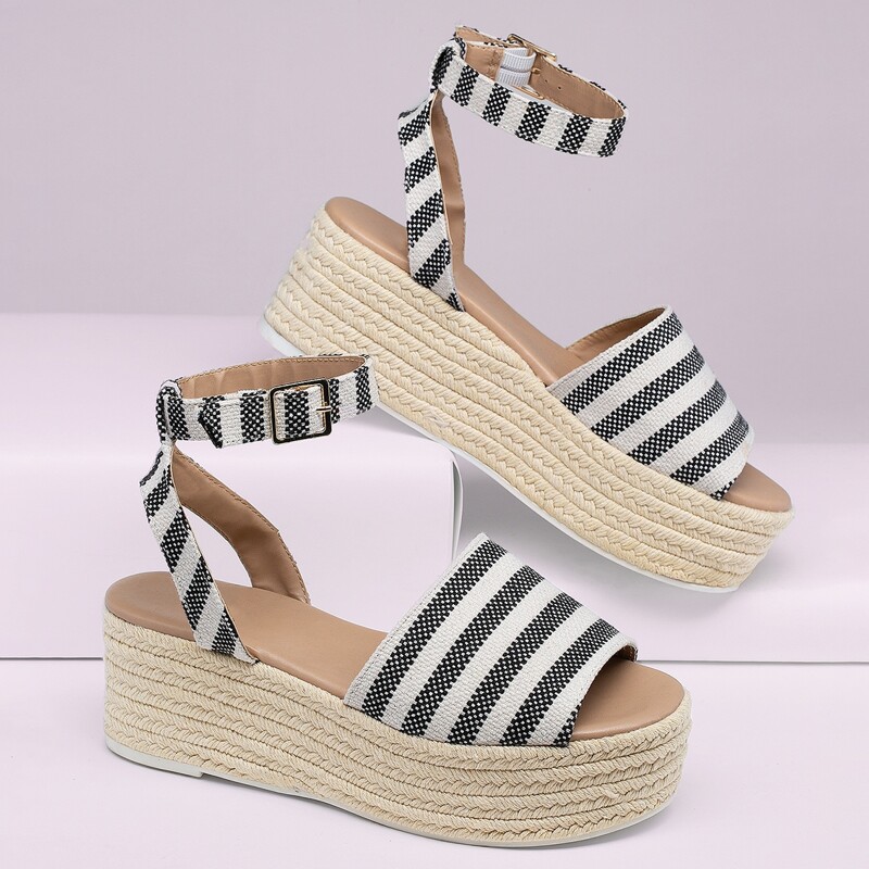 

Canvas Stripe Open Toe Flatform Espadrille Sandals, Multicolor