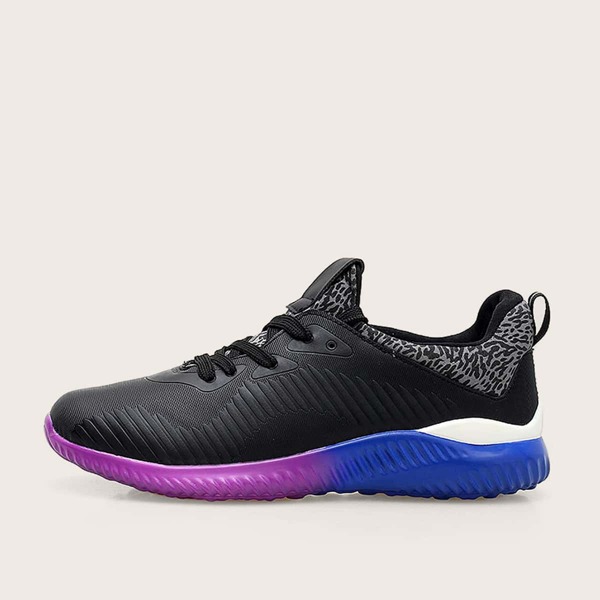 

Men Lace-up Front Leopard Pattern Sneakers, Black