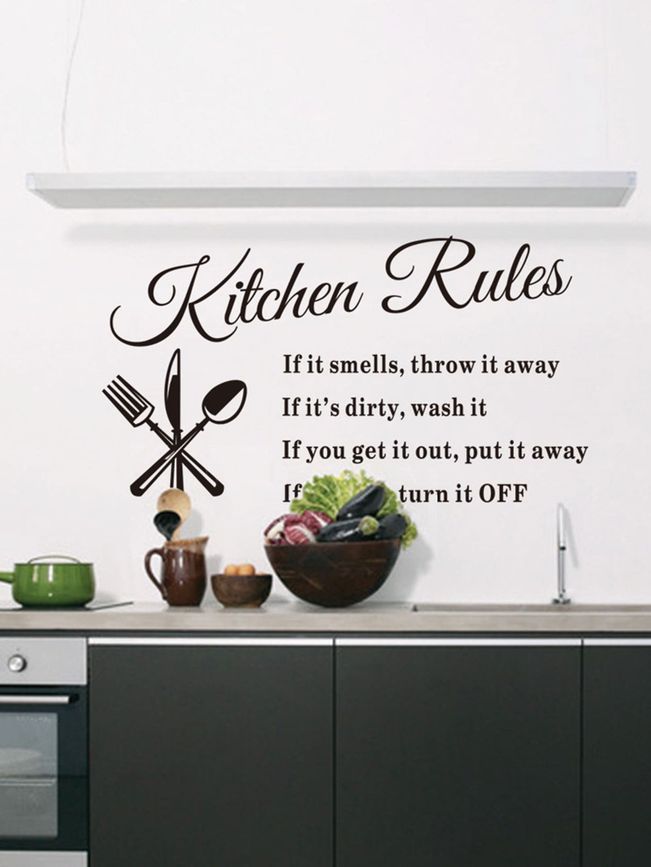 Slogan Graphic Kitchen Wall Sticker - Black - View 1