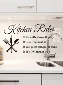 Slogan Graphic Kitchen Wall Sticker - Black - View 2