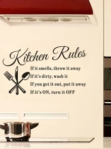 Slogan Graphic Kitchen Wall Sticker - Black - View 3