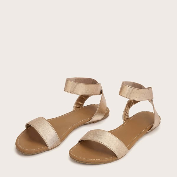 

Ankle Strap Flat Sandals, Gold